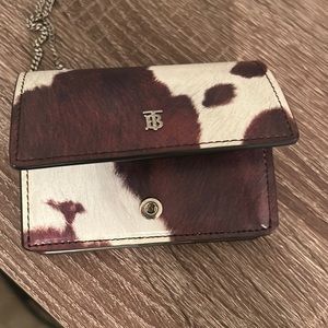 Burberry Cowprint Women’s Leather Chain/ shoulder wallet dark